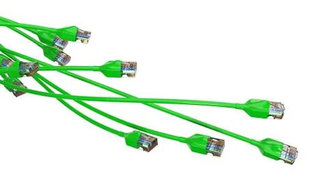 Twisting green internet cables. conceptual 3d illustration of ethernet cable and 库存插图