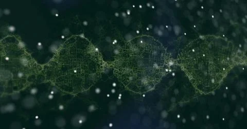 Twisting green network helix spanning view in dark virtual space, with white Stock Illustration