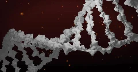 Twisting jagged white double helix spiraling across maroon black gradient, with Ilustración de archivo