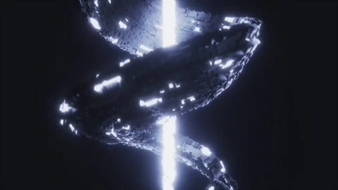 Twisting mechanical helix with glowing core of light Stock Footage 346780547