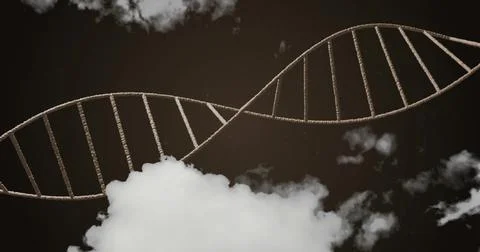 Twisting rope-like double helix structure stretching across dark sky, with イラスト素材