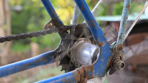 Twisting wheel of a bicycle Stock Footage 86859203