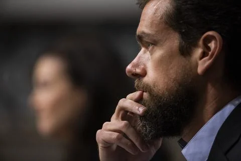 Twitter and Facebook CEOs testify in Senate on Russia and censorship, Washington Stock Photos