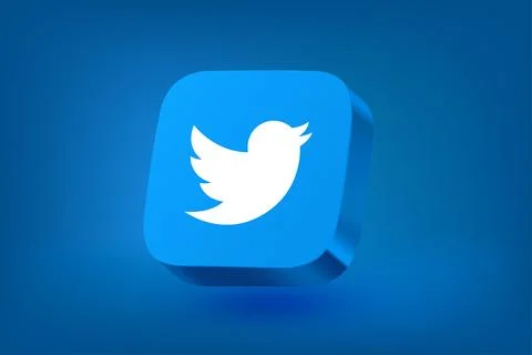 Twitter application 3d icon on blue background. Vector editorial illustrati.. Illustrazione stock