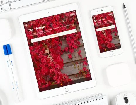 Twitter application on display of iPad and iPhone Stock Photos