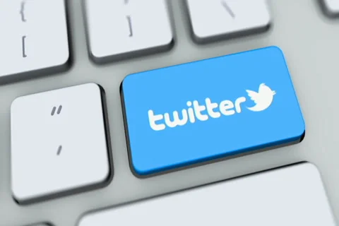 Twitter button on computer keyboard. Key is pressed, click for HD Stock Footage 35649098