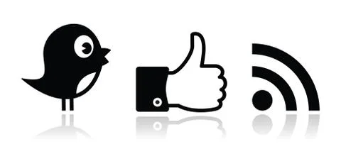 Twitter, Facebook, RSS black glossy icons set Stock Illustration
