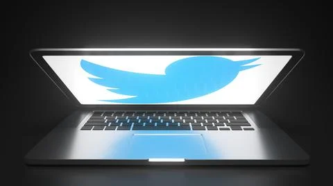 TWITTER logo on the display of a portable computer, editorial conceptual 3d 스톡 일러스트