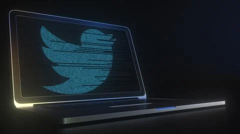 TWITTER logo made with computer code on the laptop screen. Editorial conceptual Stock Illustration