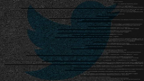 Twitter logo made of source code on computer screen. Editorial loopable Stock Footage 92063245