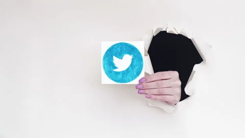 Twitter logo microblogging network hand paper hole Stock Footage 140813437