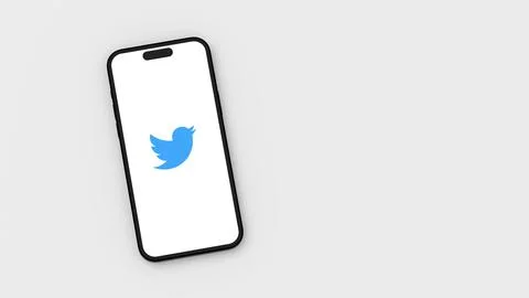 Twitter Logo on Mobile Phone Screen on Gray Background with Copy Space Stock Illustration