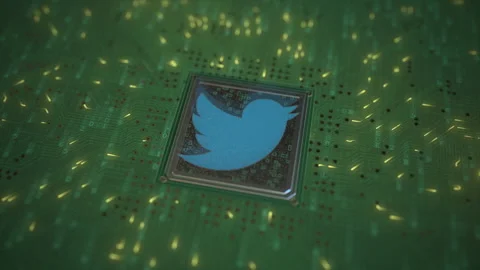 TWITTER logo on the processor on computer board. Conceptual editorial 3d Stock Footage 151578021