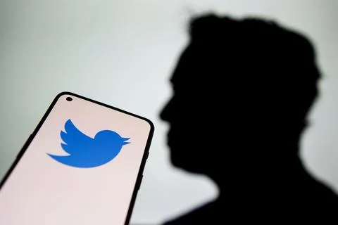 Twitter logo on screen Stock Photos