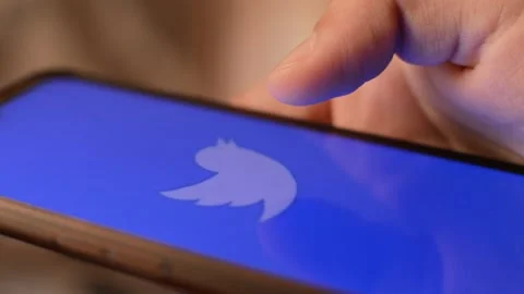 Twitter social network icon logo on the display of the phone. Stock Footage 209184030