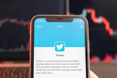 Twitter stock price decrease on the trading market with downtrend line graph bar Stock Photos