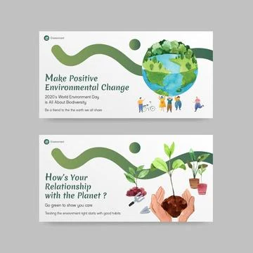 Twitter template design for World Environment Day.Save Earth Planet World Con Stock Illustration