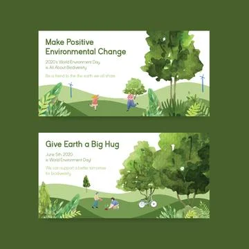 Twitter template design for World Environment Day.Save Earth Planet World Con Stock Illustration