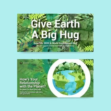 Twitter template design for World Environment Day.Save Earth Planet World Con Stock Illustration