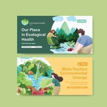 Twitter template design for World Environment Day.Save Earth Planet World Con Stock Illustration