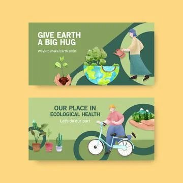 Twitter template design for World Environment Day.Save Earth Planet World Con Stock Illustration