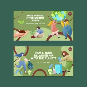 Twitter template design for World Environment Day.Save Earth Planet World Con Stock Illustration