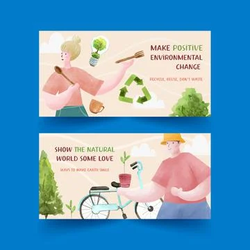 Twitter template design for World Environment Day.Save Earth Planet World Con Stock Illustration
