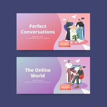 Twitter template with live conversation concept ,watercolor style Stock Illustration