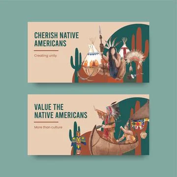 Twitter template with native american concept,watercolor style Stock Illustration