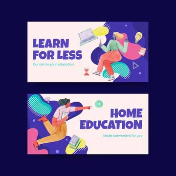 Twitter template with online learning concept design for social media and com Illustrazione stock