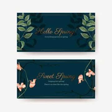 Twitter template with spring bright concept design watercolor illustration Stock Illustration