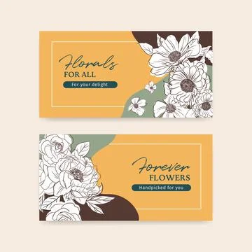 Twitter template with spring line art concept design watercolor illustration Stock Illustration