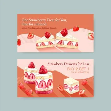 Twitter template with strawberry baking design social media,online community  Stock Illustration