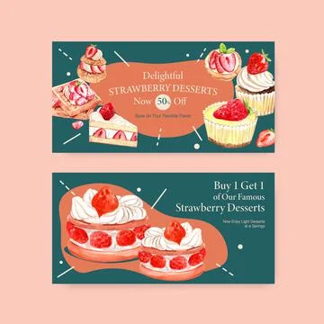 Twitter template with strawberry baking design social media,online community  Ilustração Stock