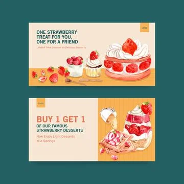 Twitter template with strawberry baking design social media,online community  Stock Illustration