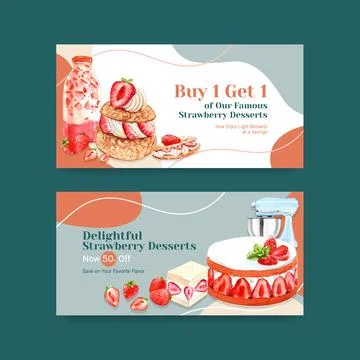 Twitter template with strawberry baking design social media,online community  Ilustração Stock