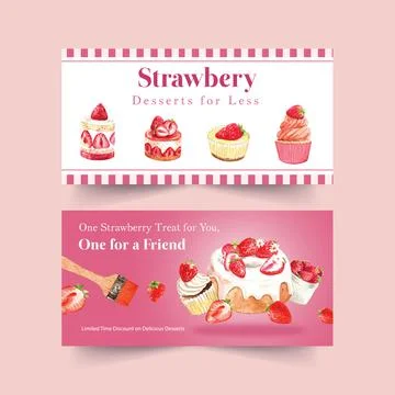 Twitter template with strawberry baking design social media,online community  Stock Illustration