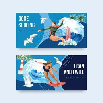 Twitter template with surfboards at beach design for summer vacation tropical Stock Illustration