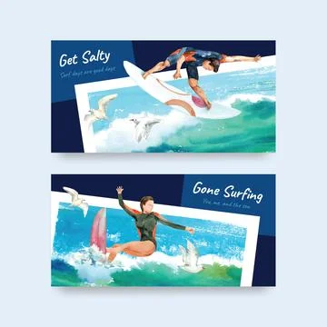 Twitter template with surfboards at beach design for summer vacation tropical Stock Illustration