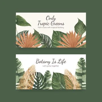 Twitter template with tropical botany concept, watercolor style 库存插图