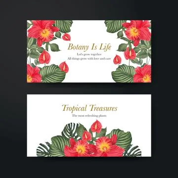 Twitter template with tropical botany concept, watercolor style Stock Illustration