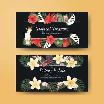 Twitter template with tropical botany concept, watercolor style 库存插图
