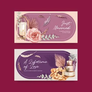 Twitter template with Wedding ceremony concept design for social media waterc Stock Illustration