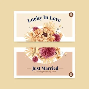 Twitter template with Wedding ceremony concept design for social media waterc Stock Illustration