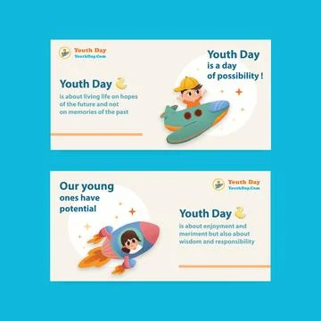 Twitter template with youth day design for international youth day,social med Stock Illustration