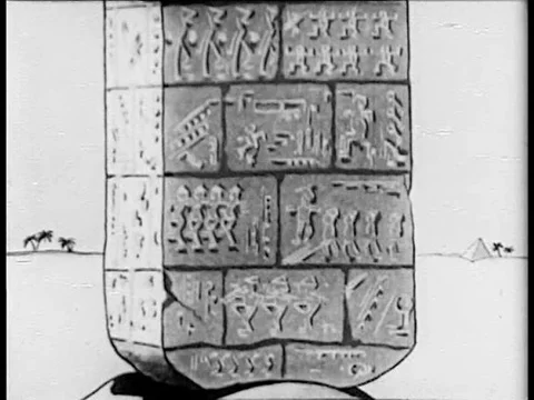 Two 1930s animated cats take an elevator up an Egyptian obelisk. Stock Footage 75291116