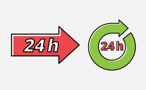 Two 24 hours signs vector illustration on white background. Stock Illustration