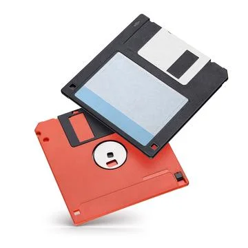 Two 3.5-inch floppy disk or diskette isolated on white Stock Photos