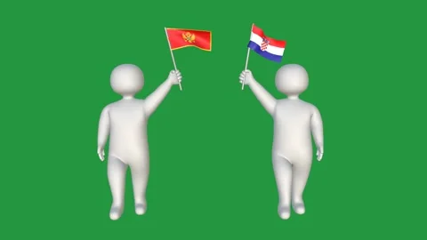 Two 3D animated figures simultaneously walking and waving the flags of Croa.. Stock Footage 320353370