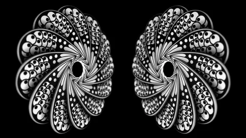 TWO 3D BLACK AND WHITE MANDALAS ANIMATION. TRANSPARENT ALPHA CHANNEL. Stock Footage 78260420